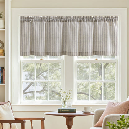 CURTAINKING Kitchen Valance Stripe Pattern Farmhouse Window Valance Linen Window Treatment for Bathroom Rod Pocket 1 Panel