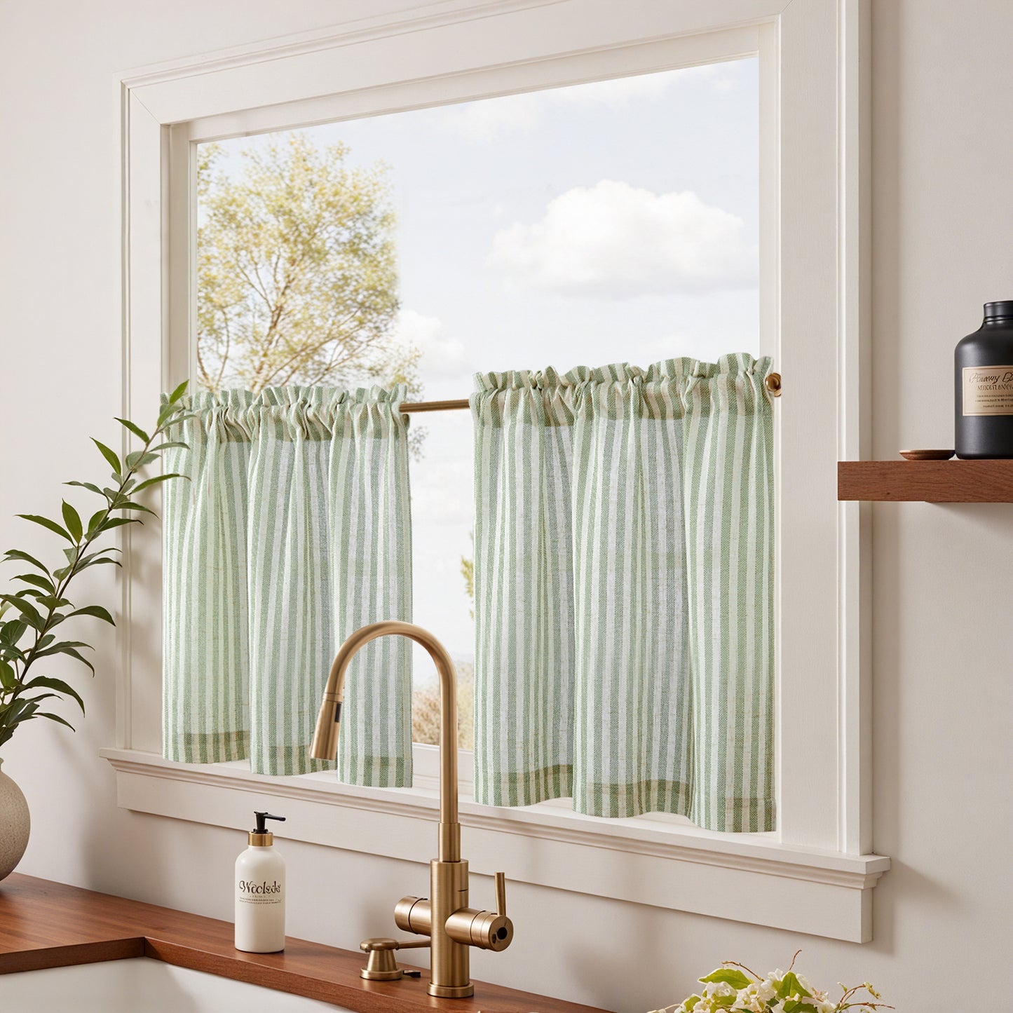 Curtainking Striped Kitchen Curtain Linen Cafe Curtains Semi-Sheer Rustic Farmhouse Tier Curtains Rod Pocket 2 Panels
