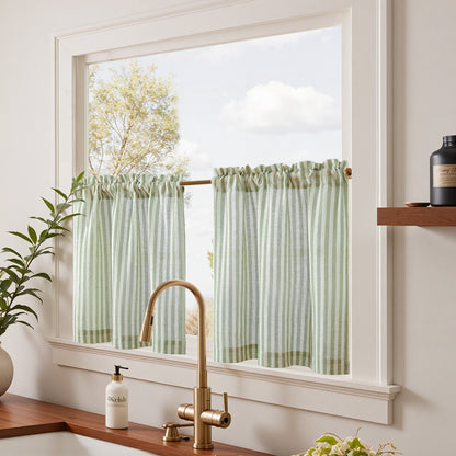 Curtainking Striped Kitchen Curtain Linen Cafe Curtains Semi-Sheer Rustic Farmhouse Tier Curtains Rod Pocket 2 Panels