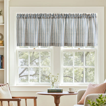CURTAINKING Kitchen Valance Stripe Pattern Farmhouse Window Valance Linen Window Treatment for Bathroom Rod Pocket 1 Panel