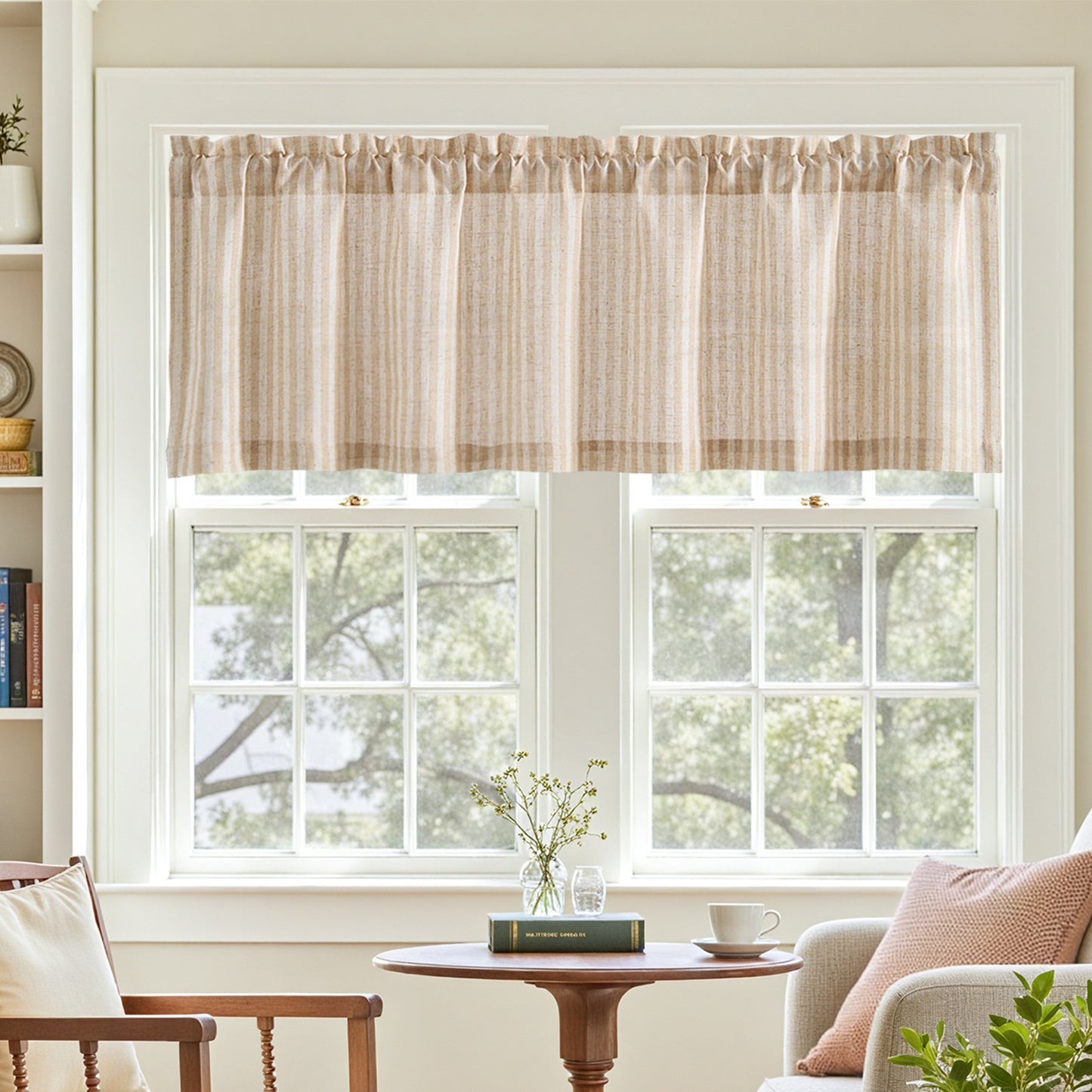 CURTAINKING Kitchen Valance Stripe Pattern Farmhouse Window Valance Linen Window Treatment for Bathroom Rod Pocket 1 Panel