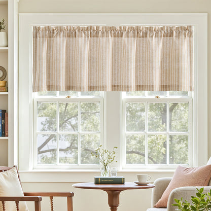 CURTAINKING Kitchen Valance Stripe Pattern Farmhouse Window Valance Linen Window Treatment for Bathroom Rod Pocket 1 Panel