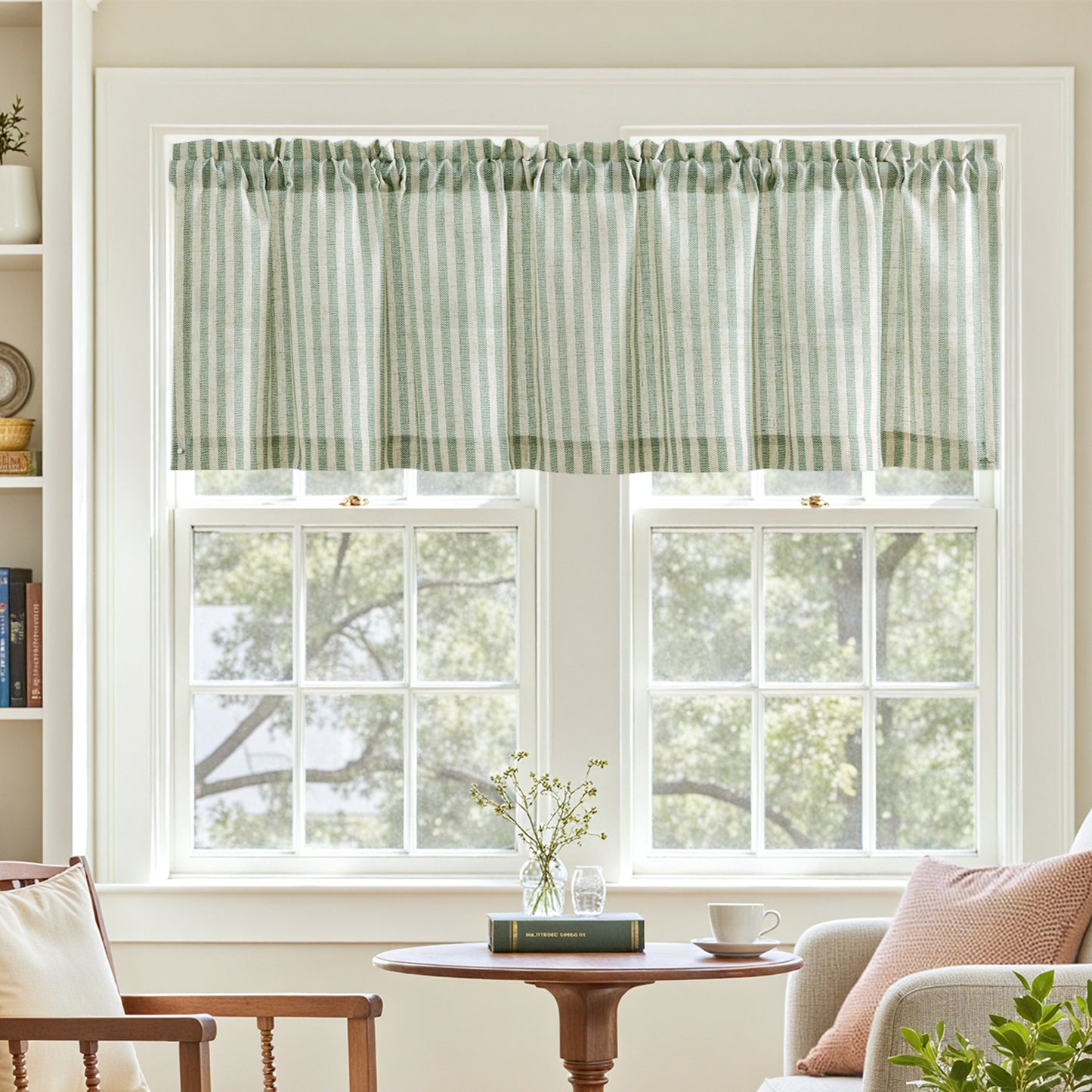 CURTAINKING Kitchen Valance Stripe Pattern Farmhouse Window Valance Linen Window Treatment for Bathroom Rod Pocket 1 Panel