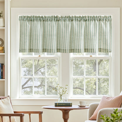 CURTAINKING Kitchen Valance Stripe Pattern Farmhouse Window Valance Linen Window Treatment for Bathroom Rod Pocket 1 Panel