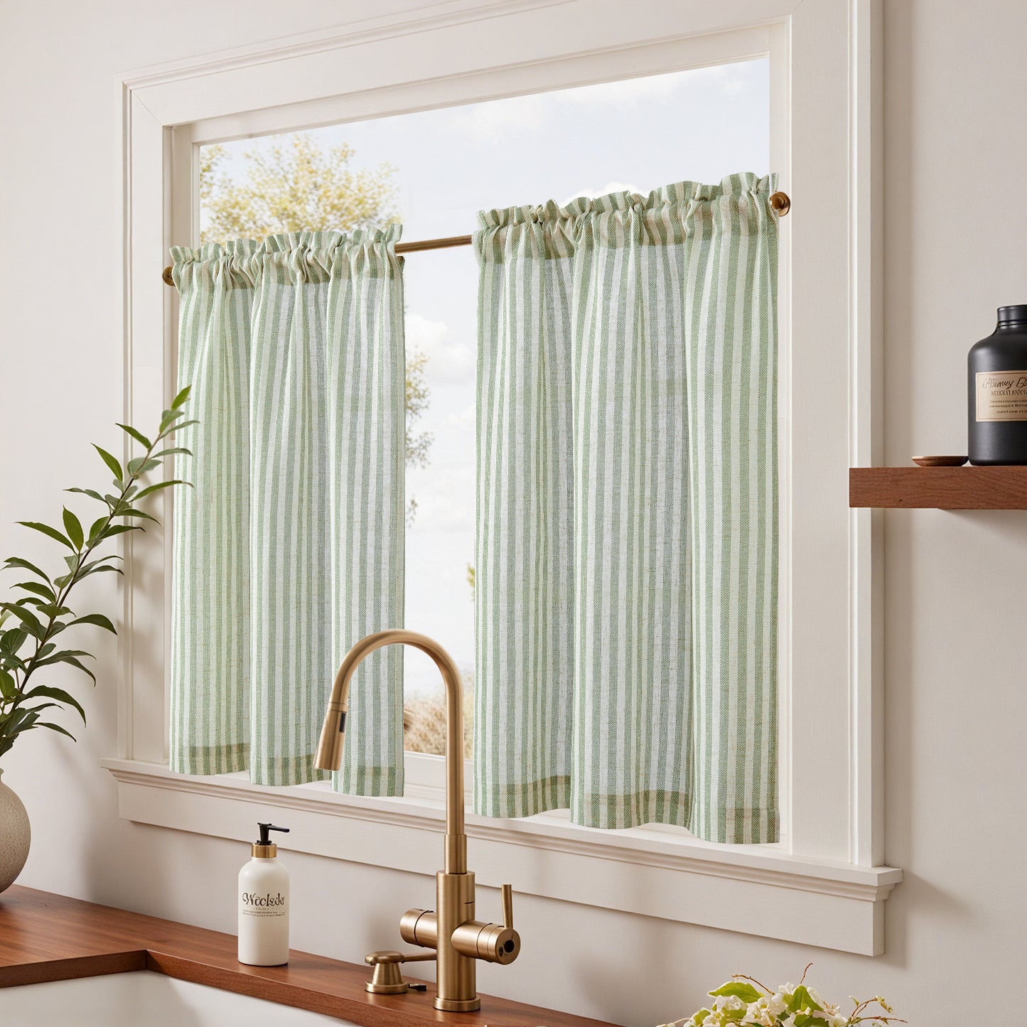 Curtainking Striped Kitchen Curtain Linen Cafe Curtains Semi-Sheer Rustic Farmhouse Tier Curtains Rod Pocket 2 Panels