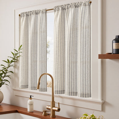 Curtainking Striped Kitchen Curtain Linen Cafe Curtains Semi-Sheer Rustic Farmhouse Tier Curtains Rod Pocket 2 Panels