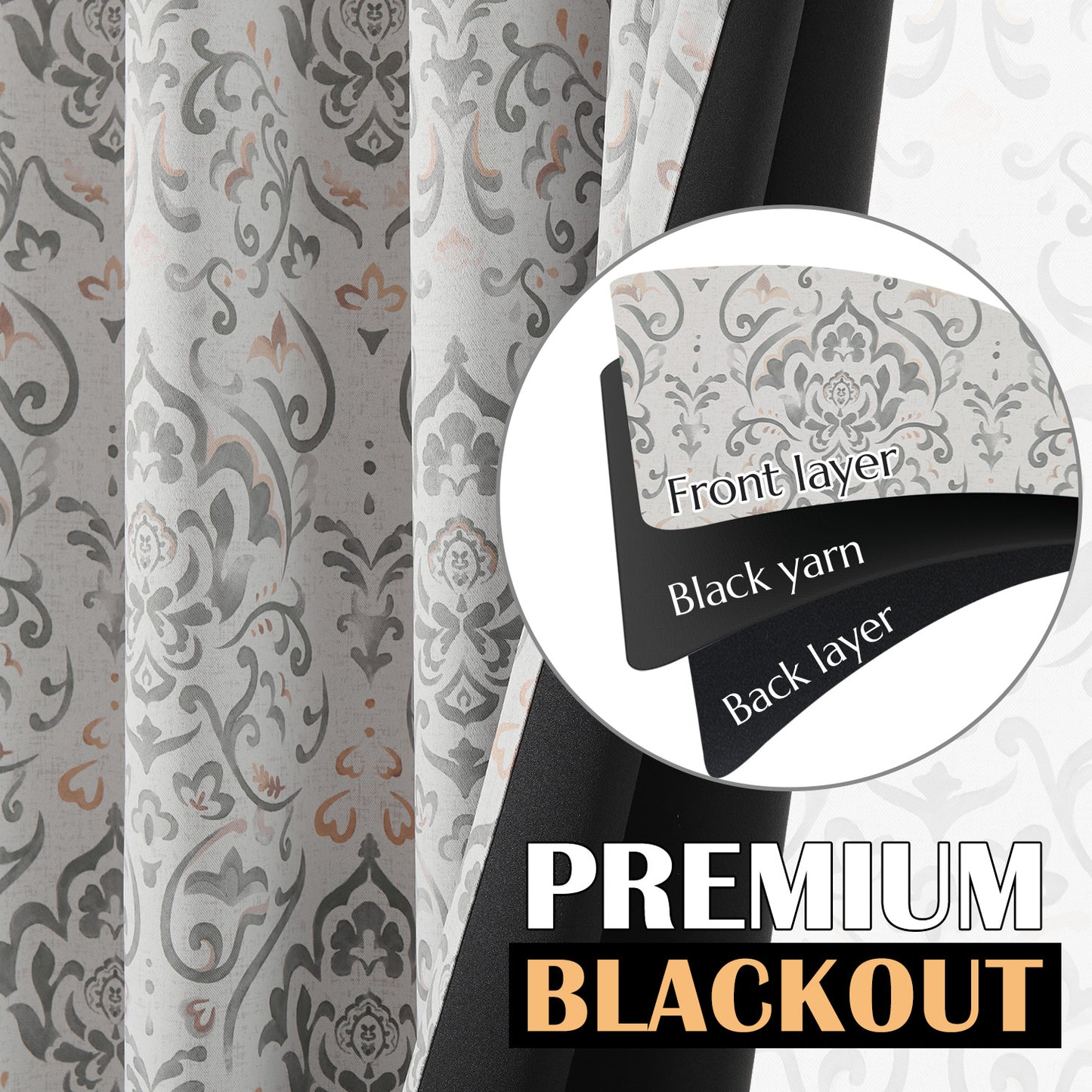 Curtainking 100% Blackout Curtains Floral Thermal Insulated Drapes for Bedroom Living Room, Farmhouse Vintage Window Treatments Set, Rod Pocket 2 Panels
