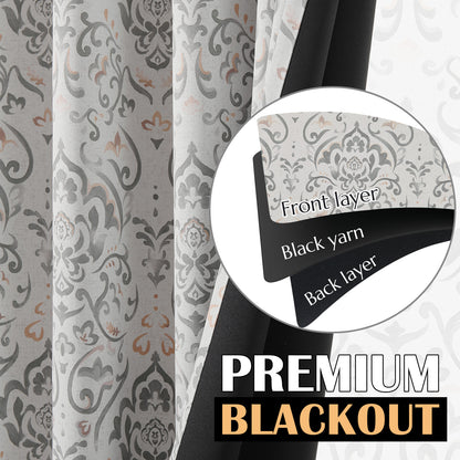 Curtainking 100% Blackout Curtains Floral Thermal Insulated Drapes for Bedroom Living Room, Farmhouse Vintage Window Treatments Set, Rod Pocket 2 Panels