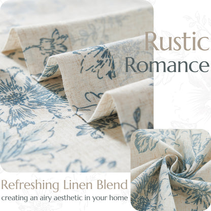 CURTAINKING Linen Curtains Floral Curtains for Living Room Curtains Rod Pocket Back Tab Farmhouse Peony Flower Patterned Drapes Bedroom Window Curtain Set 2 Panels