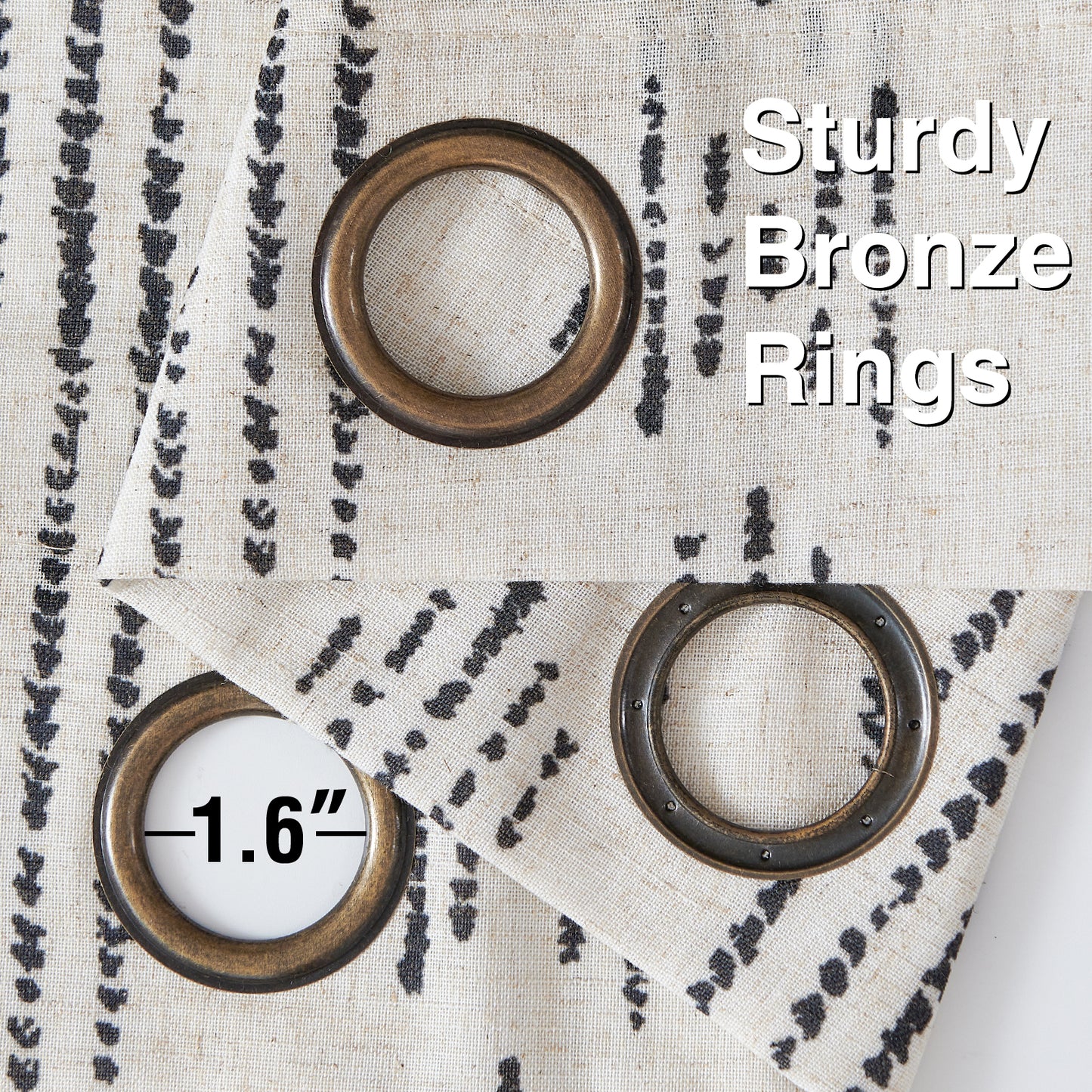 Curtainking Linen Blend Curtains Light Filtering Geometric Striped Boho Farmhouse Grommet Curtains for Living Room Pack of 2