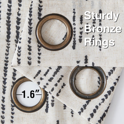 Curtainking Linen Blend Curtains Light Filtering Geometric Striped Boho Farmhouse Grommet Curtains for Living Room Pack of 2