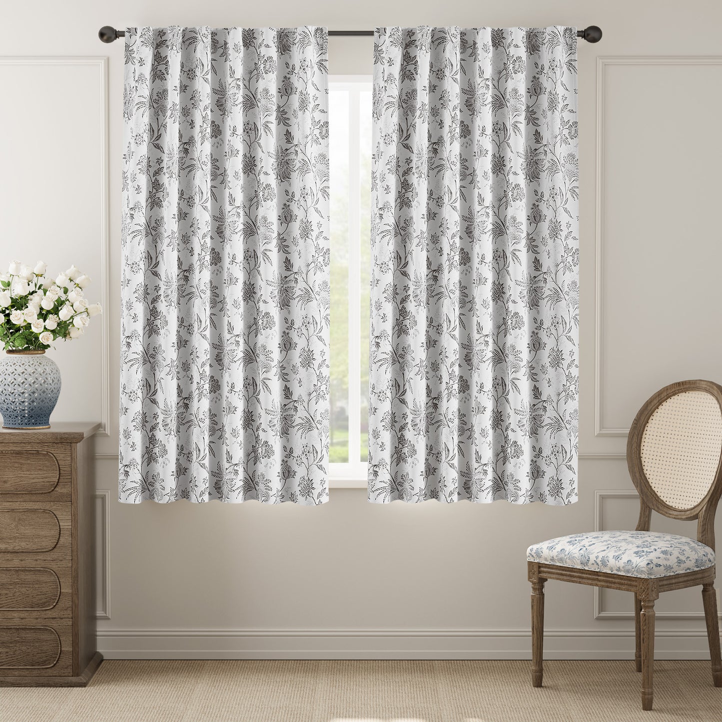 Curtainking Luxury Look Farmhouse Floral Print Rod Pocket Blackout Curtains 2 Panels