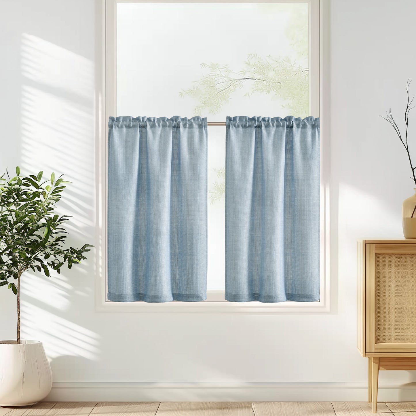 CURTAINKING Kitchen Curtains Linen Textured Cafe Curtains for Bathroom Farmhouse Light Filtering Tier Curtains Rod Pocket 2 Panels