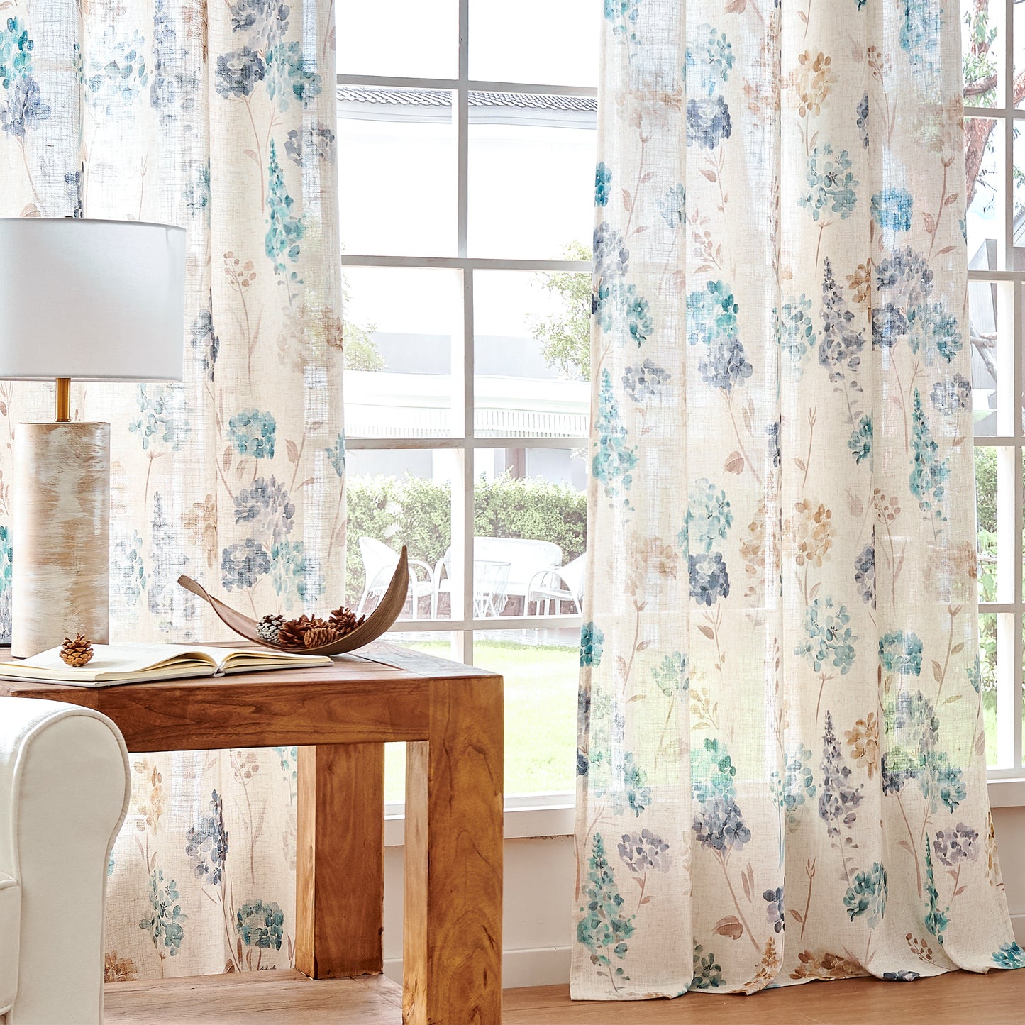 CURTAINKING Farmhouse Linen Curtains for Living Room Bedroom Floral Patterned Light Filtering Linen Blend Curtain Burlap Effect Drape Window Treatments 2 Panels