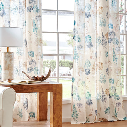 CURTAINKING Farmhouse Linen Curtains for Living Room Bedroom Floral Patterned Light Filtering Linen Blend Curtain Burlap Effect Drape Window Treatments 2 Panels