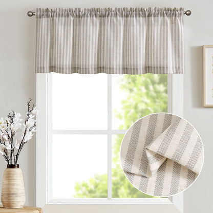 CURTAINKING Kitchen Valance Stripe Pattern Farmhouse Window Valance Linen Window Treatment for Bathroom Rod Pocket 1 Panel