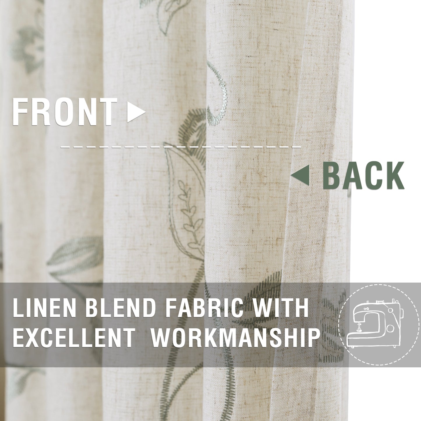 Curtainking Linen Curtains Floral Embroidery Farmhouse Light Filtering Grommet Curtain Panels 2 Pcs