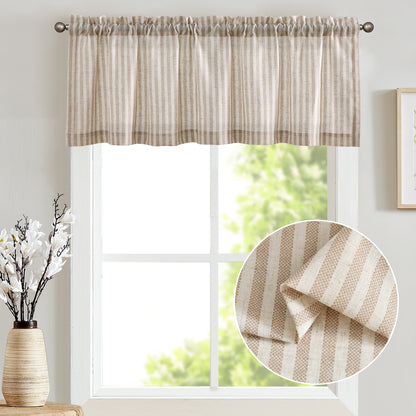 CURTAINKING Kitchen Valance Stripe Pattern Farmhouse Window Valance Linen Window Treatment for Bathroom Rod Pocket 1 Panel