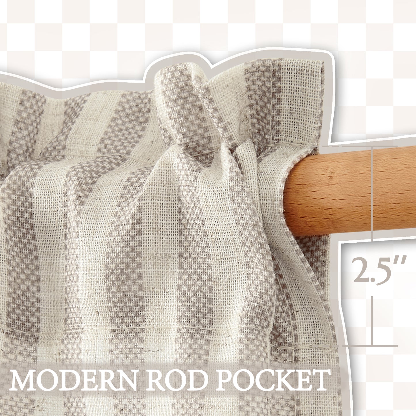 TOPICK Striped Kitchen Curtains and Valance Set Small Linen Curtains for Cafe Living Room Bathroom Farmhouse 3 Pieces Set Rod Pocket