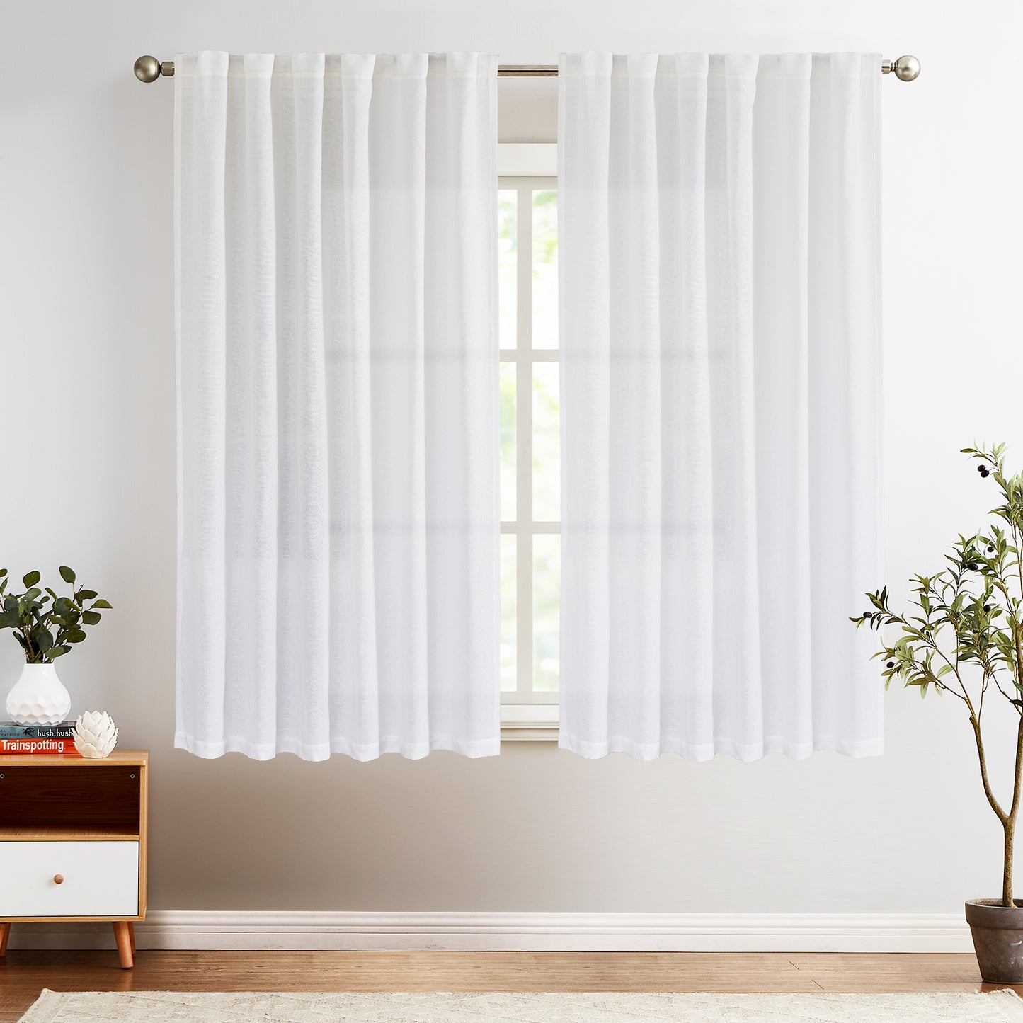 Curtainking Back Tab Curtains Light Filtering Curtains Living Room Bedroom Drapes Rod Pocket Linen Farmhouse Curtains Pack of 2