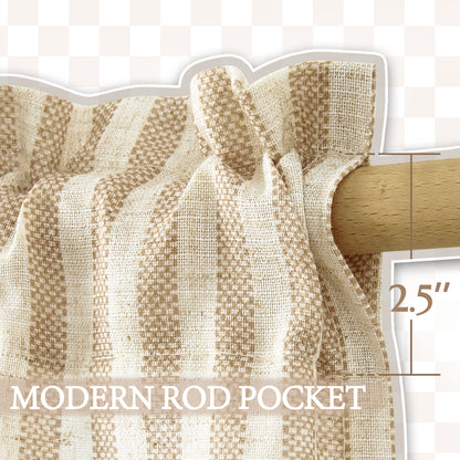 TOPICK Striped Kitchen Curtains and Valance Set Small Linen Curtains for Cafe Living Room Bathroom Farmhouse 3 Pieces Set Rod Pocket