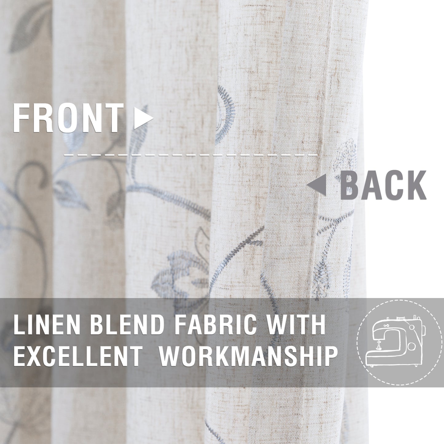 Curtainking Linen Curtains Floral Embroidery Farmhouse Light Filtering Grommet Curtain Panels 2 Pcs