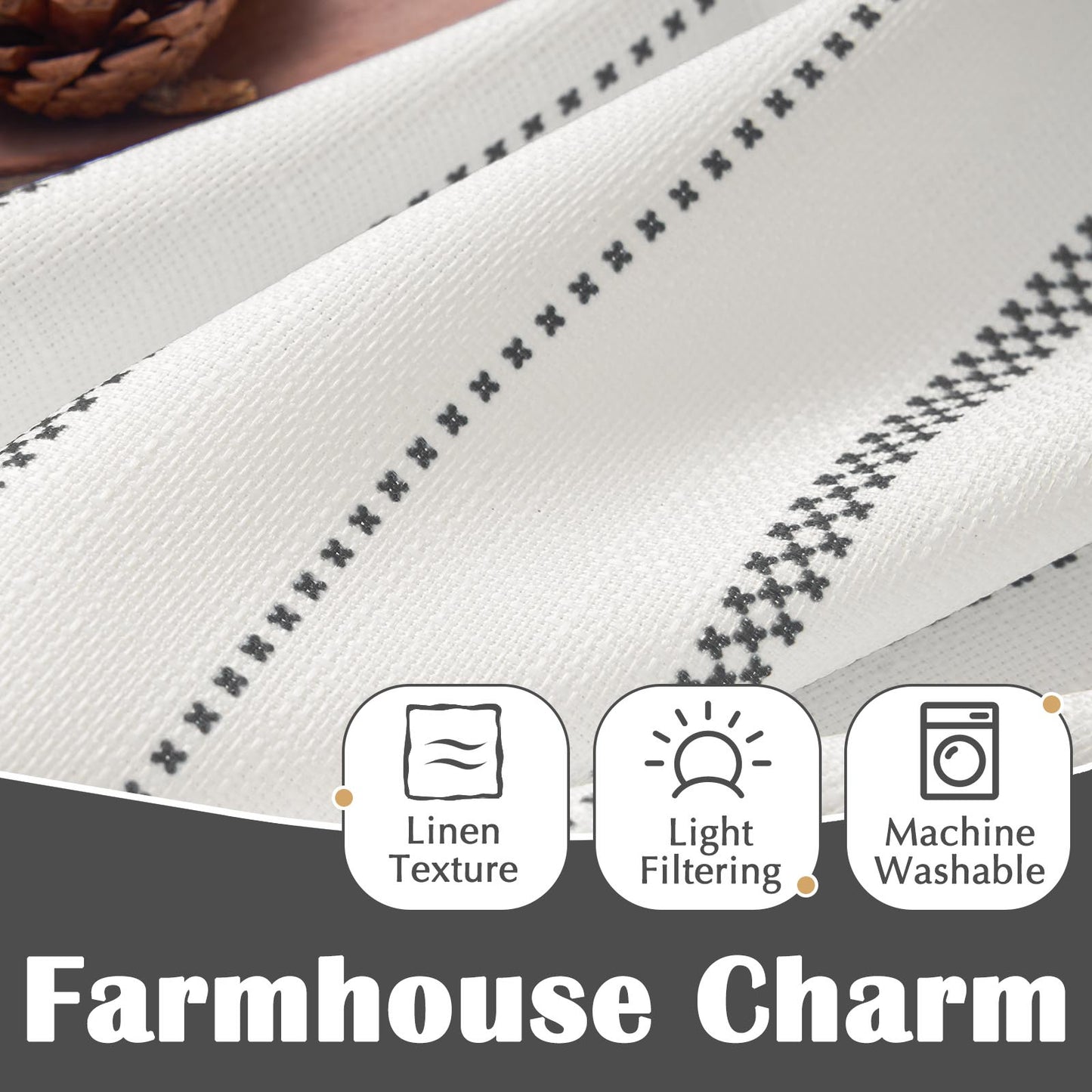 Curtainking Cafe Curtains Small Window Curtains Light Filtering Curtains 2 Panels of Boho Striped Kitchen Curtains for Half Windows