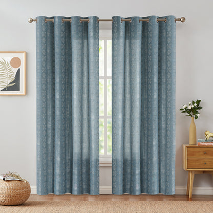 Curtainking Linen Blend Curtains Light Filtering Geometric Striped Boho Farmhouse Grommet Curtains for Living Room Pack of 2