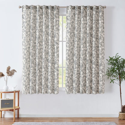 Curtainking Floral Curtains Linen Farmhouse Curtains for Living Room Country Curtains Back Tab Semi Sheer Curtains Light Filtering 2 Panels