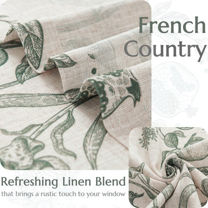 CURTAINKING Linen Curtains Floral Curtains for Living Room French Curtains Back Tab Light Filtering Toile Print Farmhouse Bedroom Curtains Window Curtain Set 2 Panels