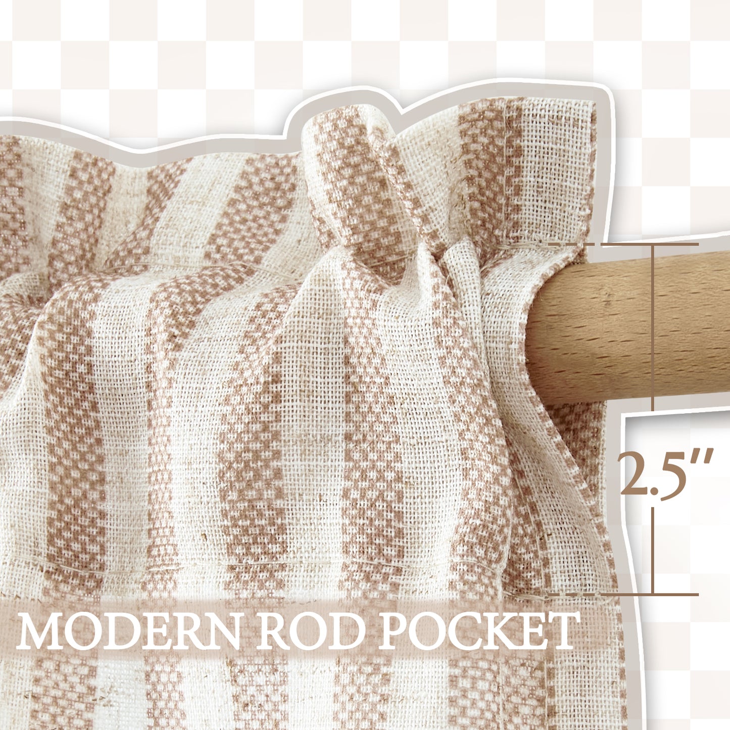 TOPICK Striped Kitchen Curtains and Valance Set Small Linen Curtains for Cafe Living Room Bathroom Farmhouse 3 Pieces Set Rod Pocket