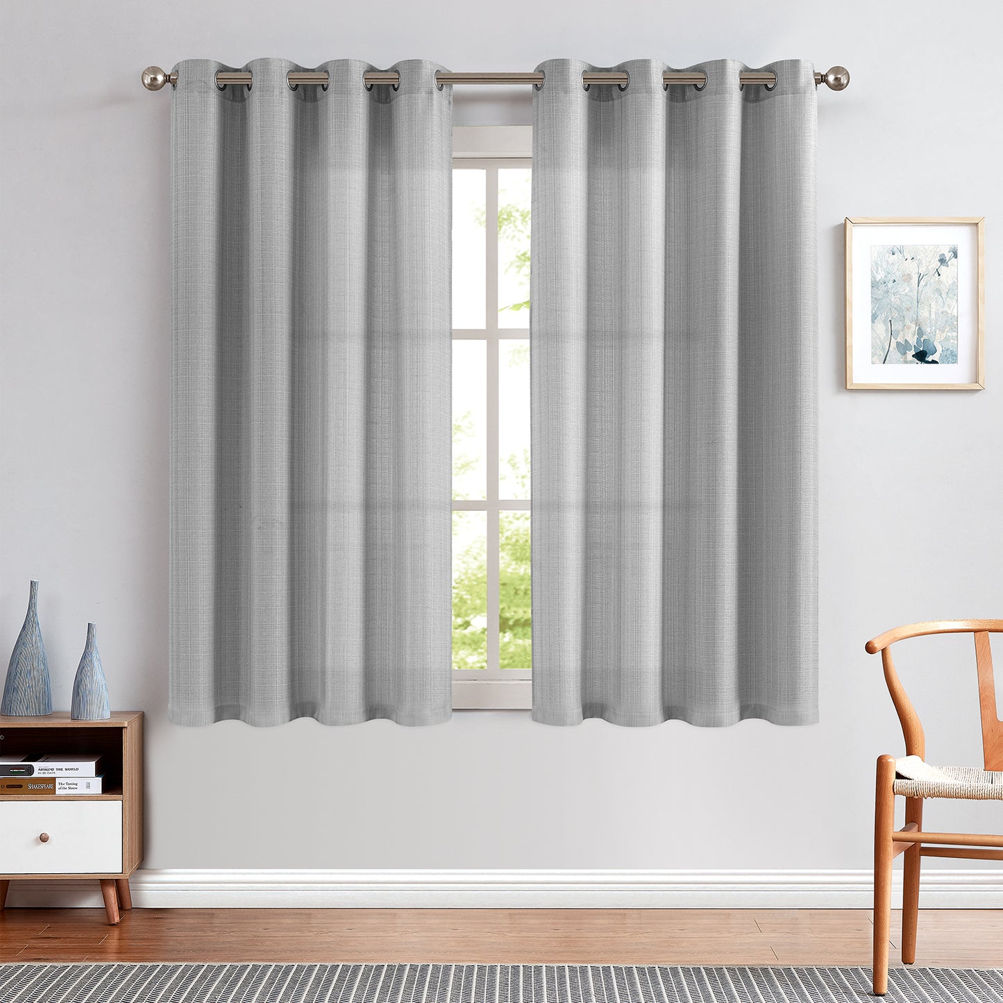 2 Pack Linen Textured Curtains Bedroom Living Room Window Curtain Set Light Filtering Drapes Grommet Top 2 Panels