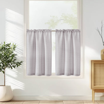 CURTAINKING Kitchen Curtains Linen Textured Cafe Curtains for Bathroom Farmhouse Light Filtering Tier Curtains Rod Pocket 2 Panels