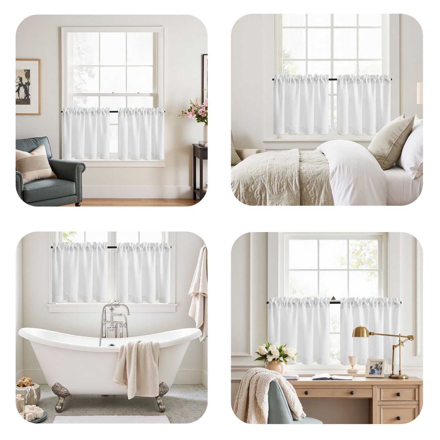 CURTAINKING Kitchen Curtains Linen Textured Cafe Curtains for Bathroom Farmhouse Light Filtering Tier Curtains Rod Pocket 2 Panels