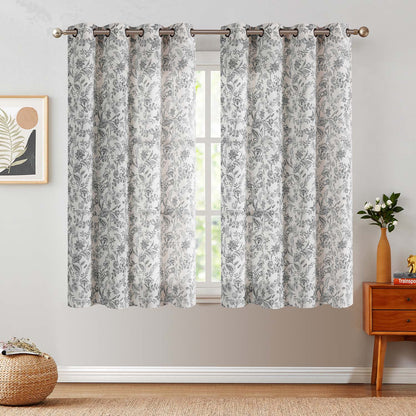 Curtainking Floral Curtains Linen Farmhouse Curtains for Living Room Country Curtains Grommet Top Semi Sheer Curtains Light Filtering 2 Panels
