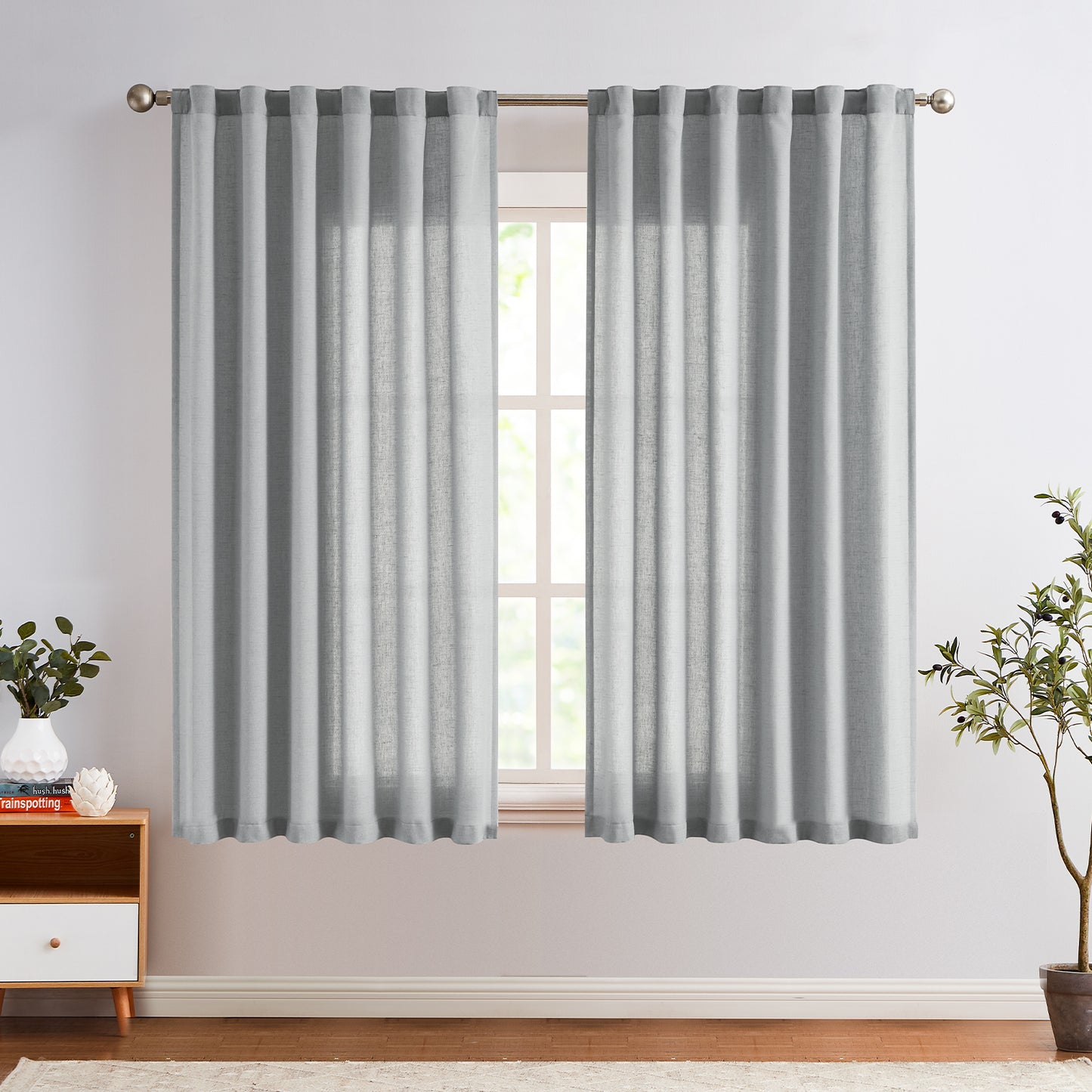 Curtainking Back Tab Curtains Light Filtering Curtains Living Room Bedroom Drapes Rod Pocket Linen Farmhouse Curtains Pack of 2