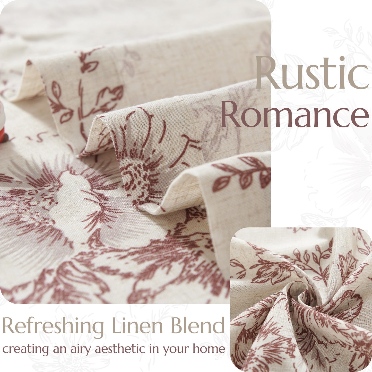 CURTAINKING Linen Curtains Floral Curtains for Living Room Printed Curtains Rod Pocket Back Tab Farmhouse Peony Flower Patterned Drapes Bedroom Window Curtain Set 2 Panels