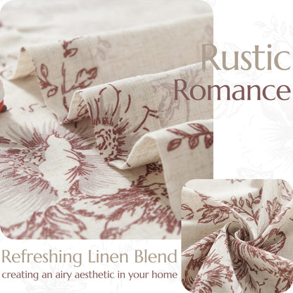 CURTAINKING Linen Curtains Floral Curtains for Living Room Printed Curtains Rod Pocket Back Tab Farmhouse Peony Flower Patterned Drapes Bedroom Window Curtain Set 2 Panels