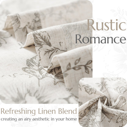 CURTAINKING Linen Curtains Floral Curtains for Living Room Curtains Rod Pocket Back Tab Farmhouse Peony Flower Patterned Drapes Bedroom Window Curtain Set 2 Panels