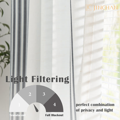 Curtainking Striped Linen Curtains Farmhouse Rustic Curtains for Living Room Semi Sheer Back Tab Light Filtering Coastal Drapes for Bedroom Window Curtain 2 Panels