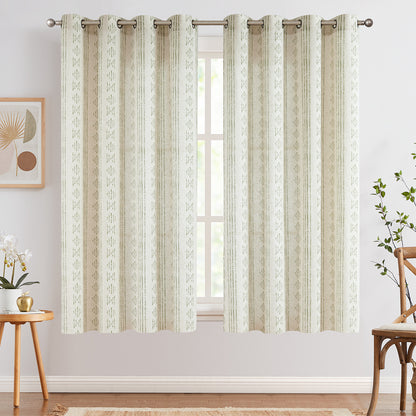 Curtainking Linen Blend Curtains Light Filtering Geometric Striped Boho Farmhouse Grommet Curtains for Living Room Pack of 2