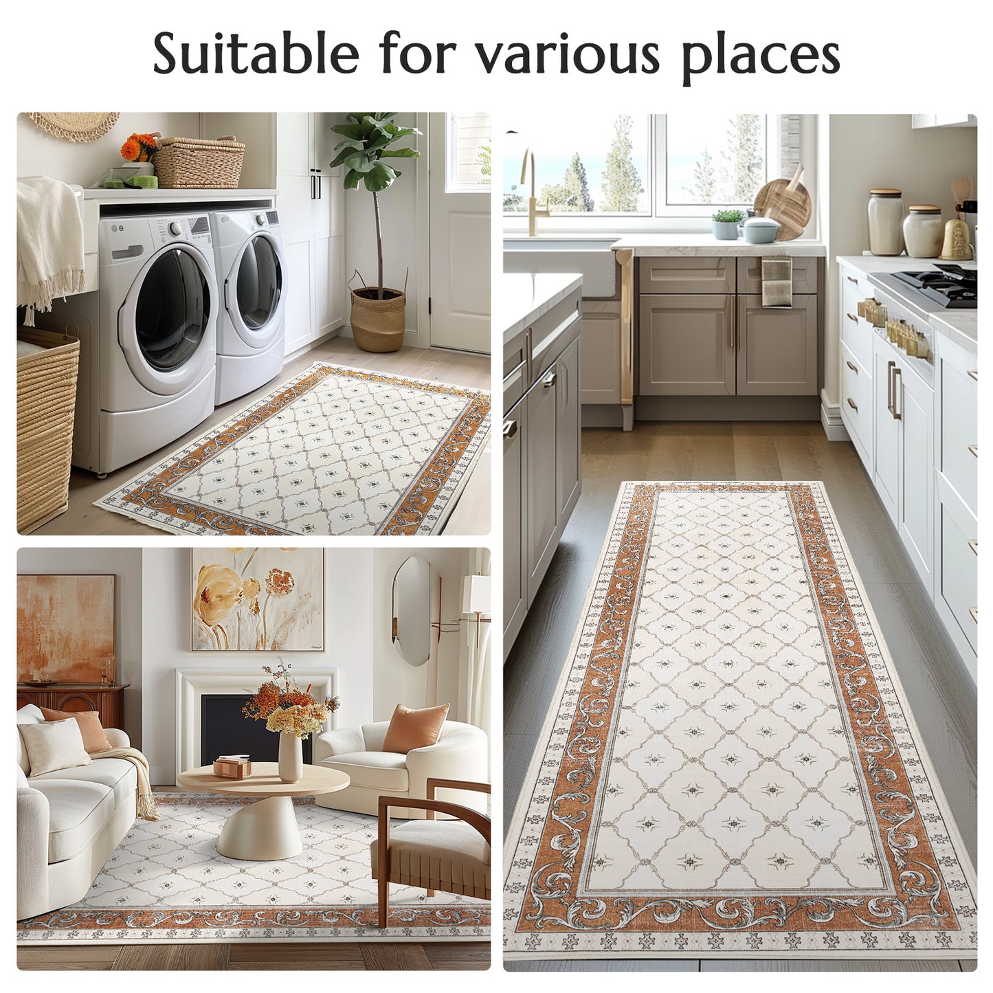 RUGKING Area Rug Multi Color Vintage Doormat Kitchen Floor Cover Indoor Soft Floral Mat Retro Accent Rug Bathroom Living Room Bedroom Office