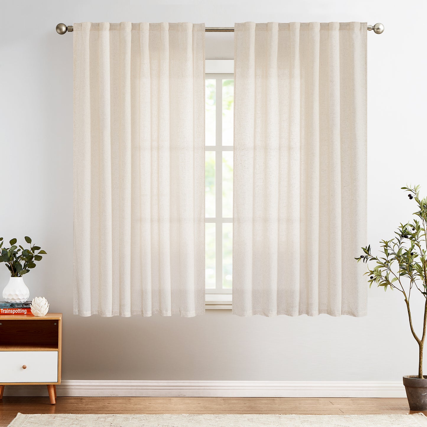 Curtainking Back Tab Curtains Light Filtering Curtains Living Room Bedroom Drapes Rod Pocket Linen Farmhouse Curtains Pack of 2