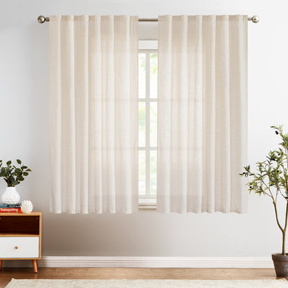 Curtainking Back Tab Curtains Light Filtering Curtains Living Room Bedroom Drapes Rod Pocket Linen Farmhouse Curtains Pack of 2