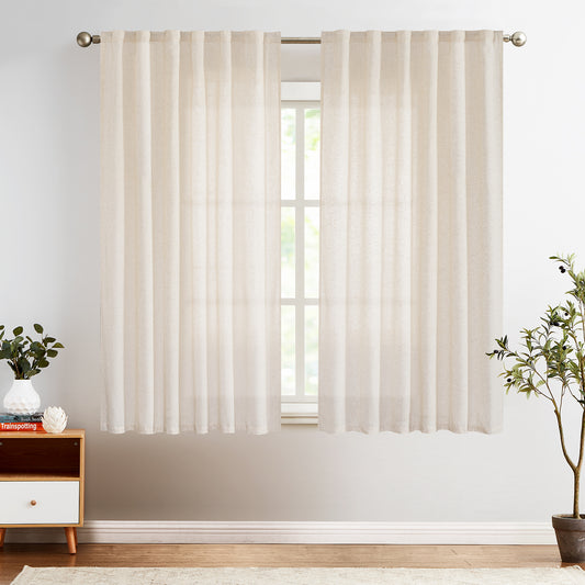 Curtainking Back Tab Curtains Light Filtering Curtains Living Room Bedroom Drapes Rod Pocket Linen Farmhouse Curtains Pack of 2