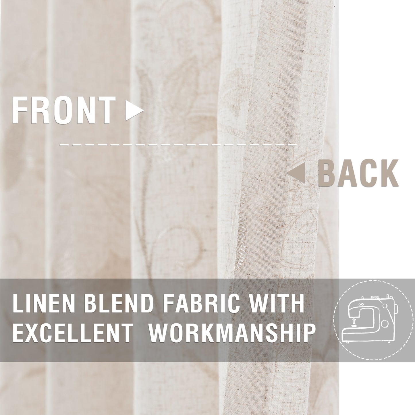 Curtainking Linen Curtains Floral Embroidery Farmhouse Light Filtering Grommet Curtain Panels 2 Pcs