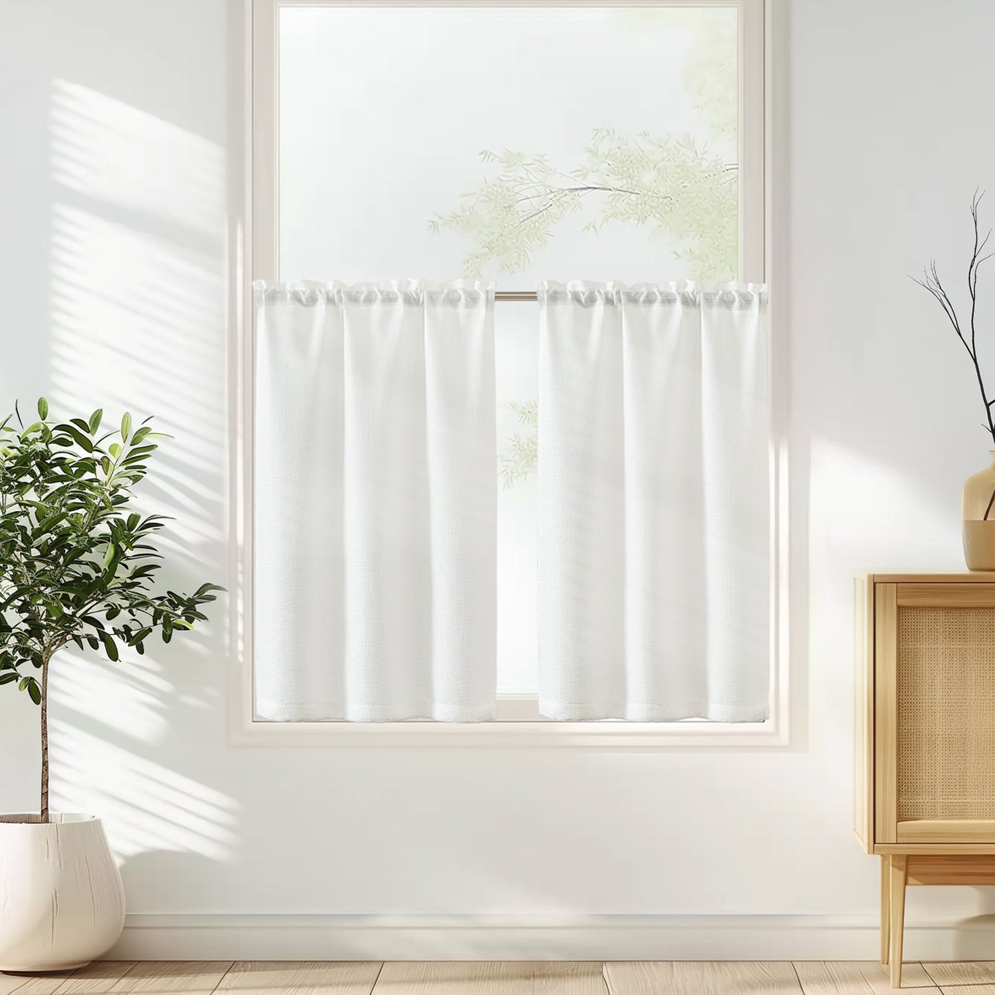 CURTAINKING Kitchen Curtains Linen Textured Cafe Curtains for Bathroom Farmhouse Light Filtering Tier Curtains Rod Pocket 2 Panels