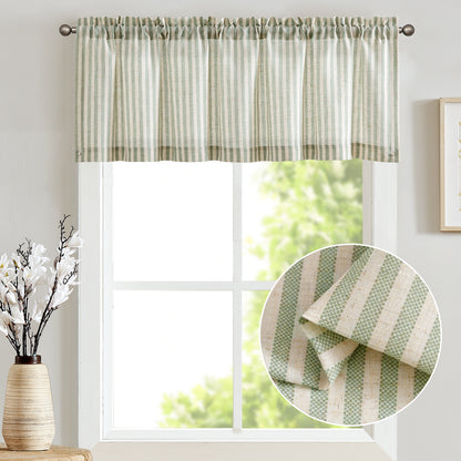 CURTAINKING Kitchen Valance Stripe Pattern Farmhouse Window Valance Linen Window Treatment for Bathroom Rod Pocket 1 Panel