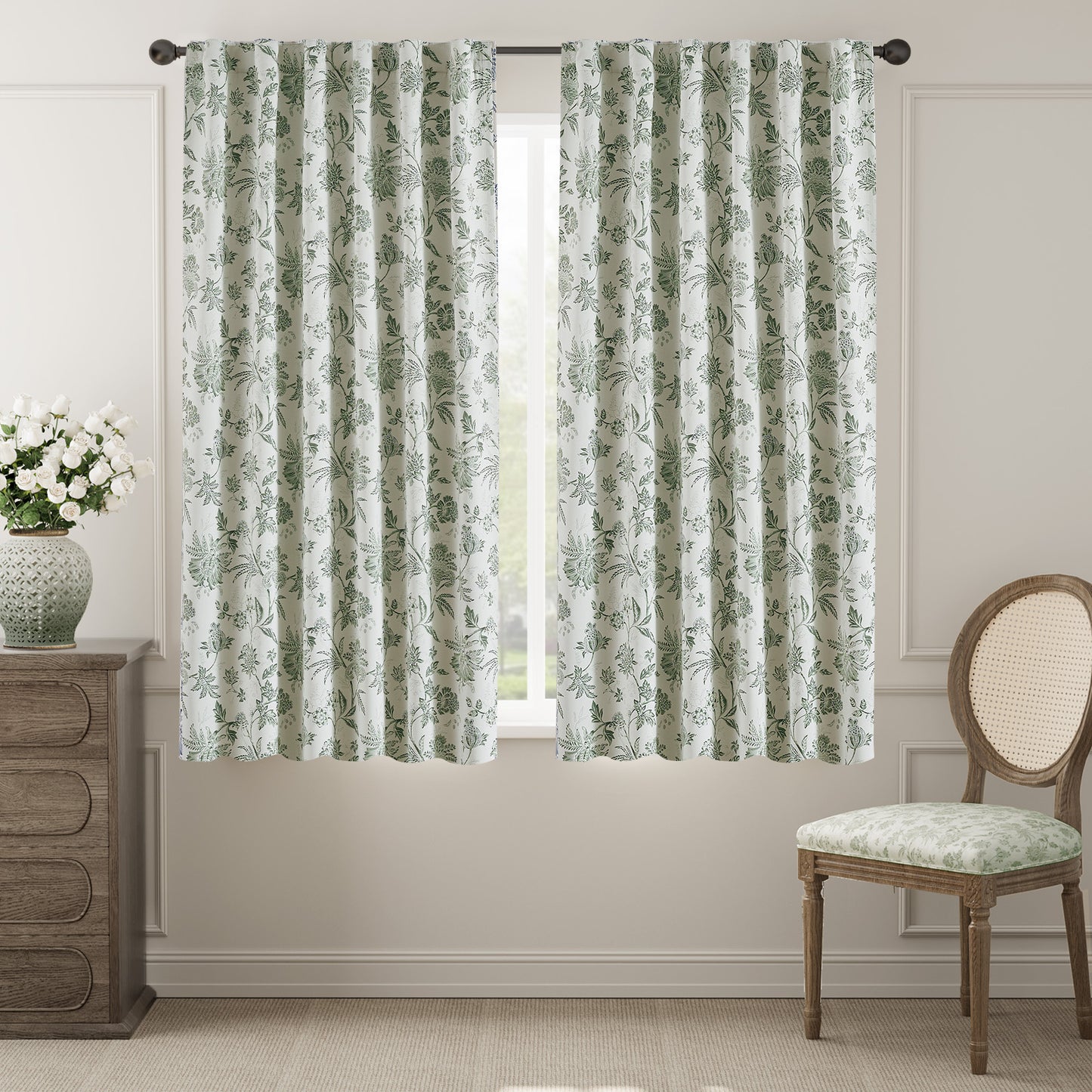 Curtainking Luxury Look Farmhouse Floral Print Rod Pocket Blackout Curtains 2 Panels