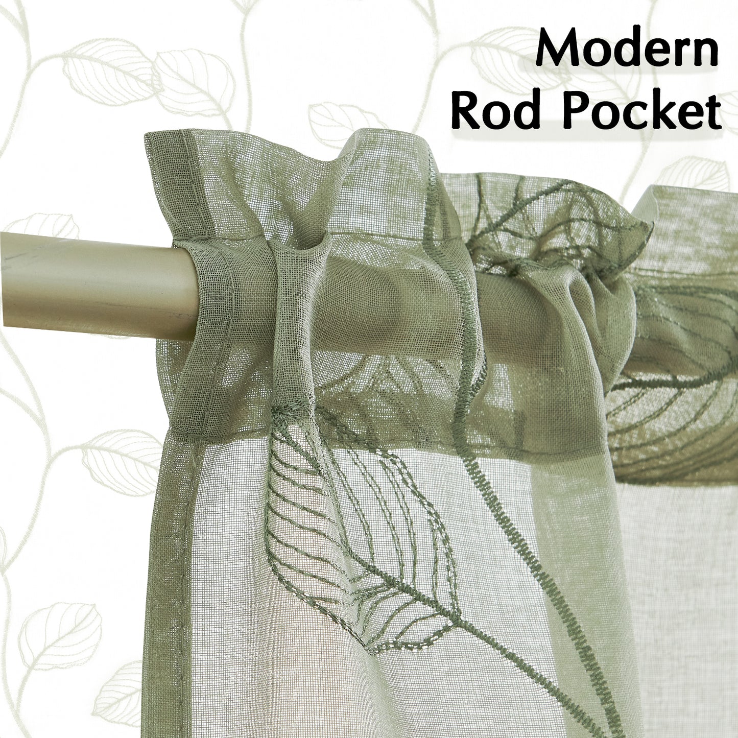 Curtainking Kitchen Curtains Leaf Embroidered Sheer Kitchen Windows Small Cafe Curtains Rod Pocket 2 Panels